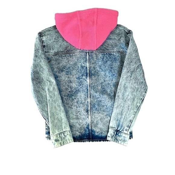 Samantha Sipos Zinna Denim Trucker Jean Jacket Knit Hood. Acid Wash Blue XS #901 - Picture 5 of 6